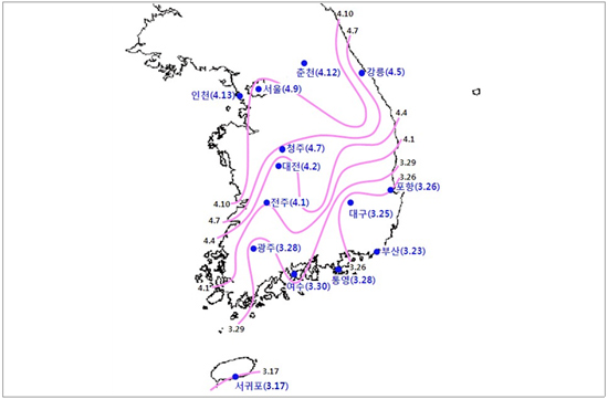 2013년 주요도시 벚꽃 개화 예상시기