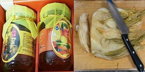 자치경찰단에 적발된 유채꿀로 둔갑한 잡화꿀과 국내산으로 둔갑한 중국산 백김치.